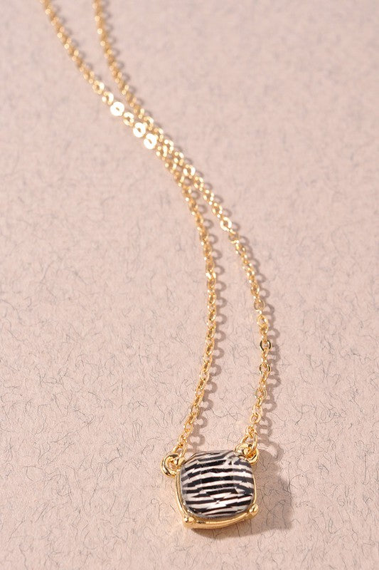 Animal Print Stone Necklace - Zebra