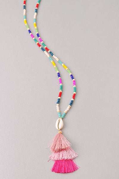 Beaded Taseel and Puka Shell Necklace