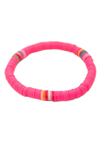 heishi beaded bracelet - pop pink