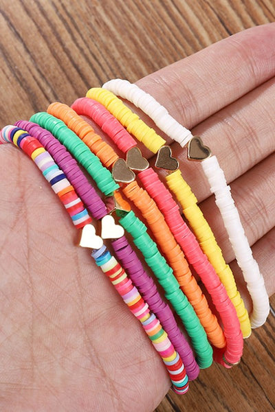 beaded heart bracelet - rainbow