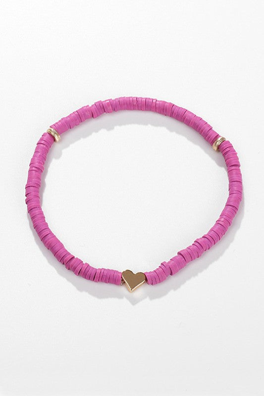 beaded heart bracelet -purple