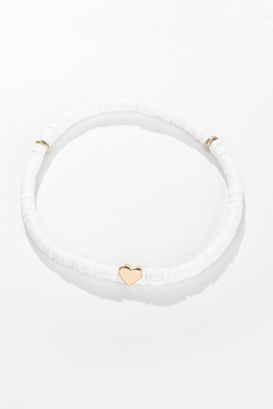 beaded heart bracelet - white