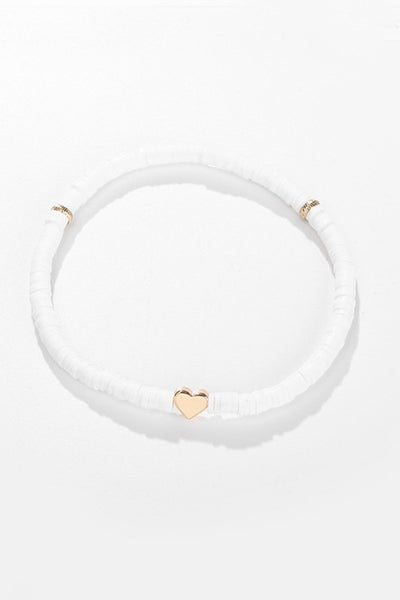 beaded heart bracelet - white