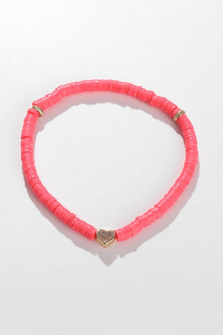 beaded heart bracelet - pink