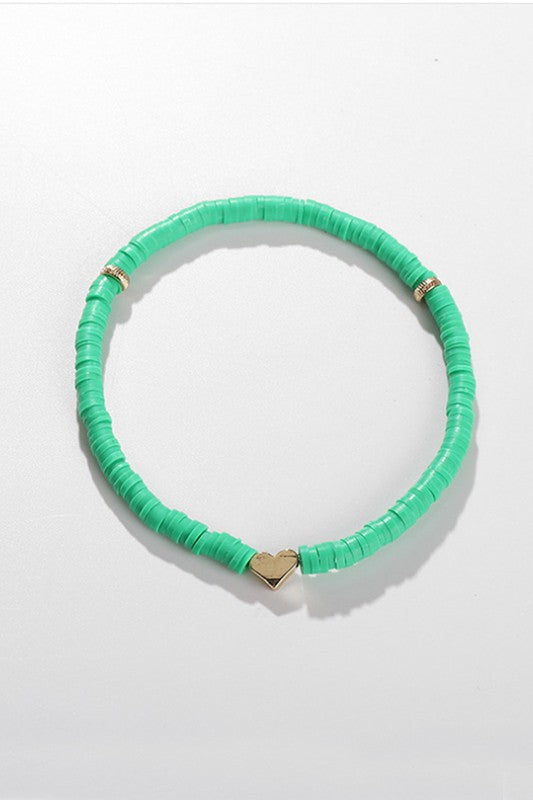 beaded heart bracelet - grass