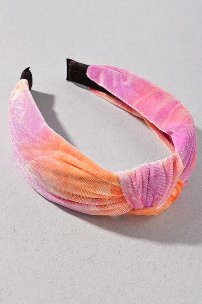 Velvet Tye Dye Headband - Orange / Pink